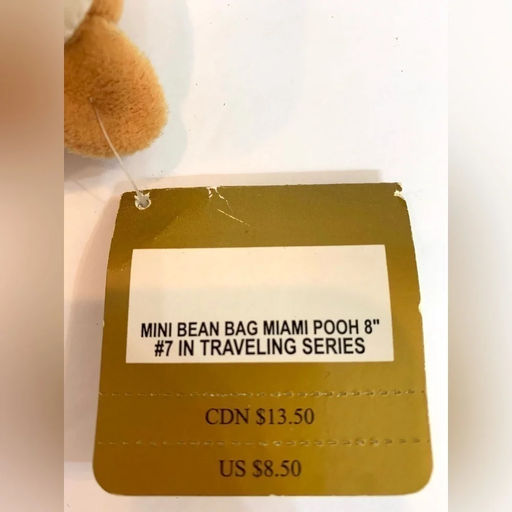 Disney Vintage US Store Traveling Pooh Mini Plush 8” Beanie Miami Pooh #7